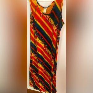 BOCA RATON NEW OLD STK BEACH RESORT WEAR  Boho LE FETA Org Yellow Stripe Dress L